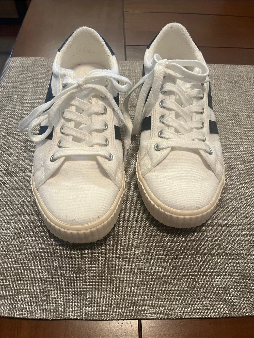Gola White Sneakers with Navy Stripes